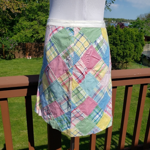 BROOKS BROTHERS Skirt Cotton Madras Plaid Preppy Patchwork Pastel 4 - Picture 5 of 15